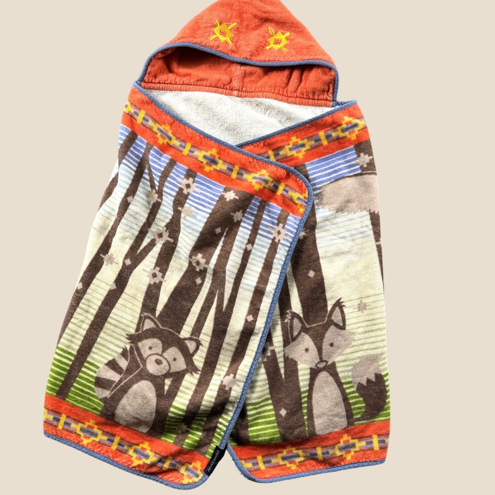 Pendleton Hooded Towel Youth OS Multicolor Forest Animal Print Cotton Bath Wrap